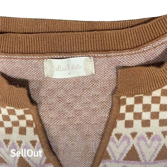 Altar'd State Women's Size M Brown Pink Floral Boho Pullover Sweater NWOT - Picture 4 of 5